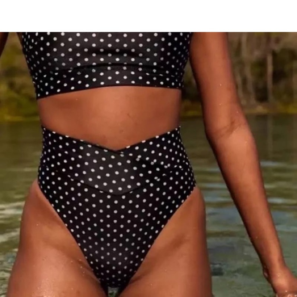 AERIE Polka Dot Cross Waist High Leg Bikini Bottom Medium M